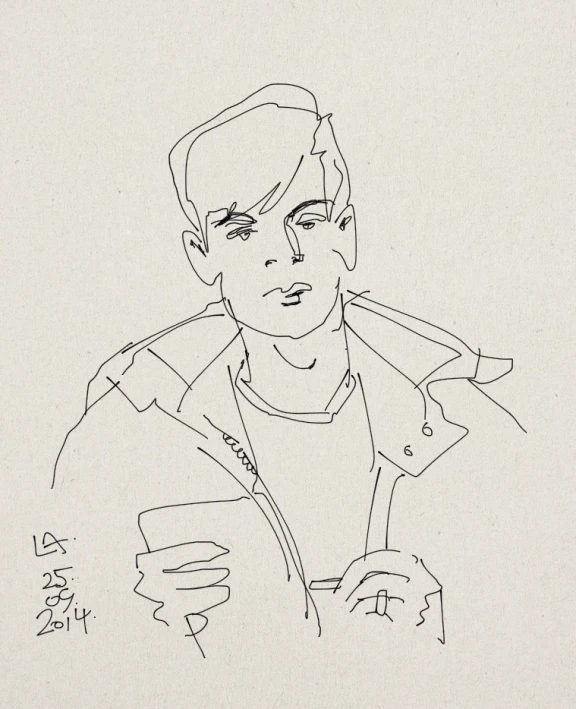 a drawing of a man with glasses and a jacket