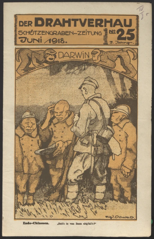 an old german newspaper article about the  war, featuring soldiers and s