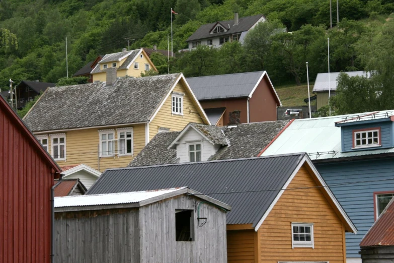 the building roofs and the houses have been painted to different colors