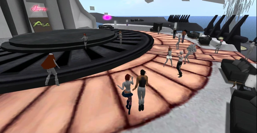 the people are walking around in this virtual area