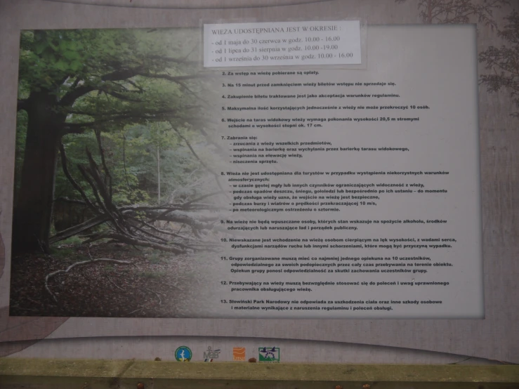a display board with some type of information about trees