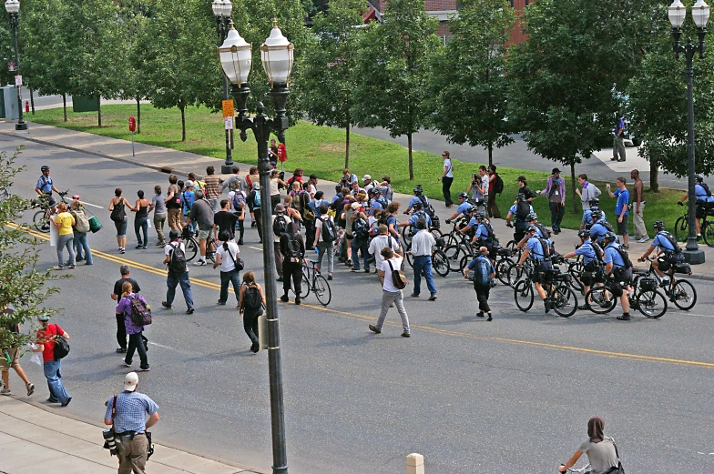 a crowd of people on a city street