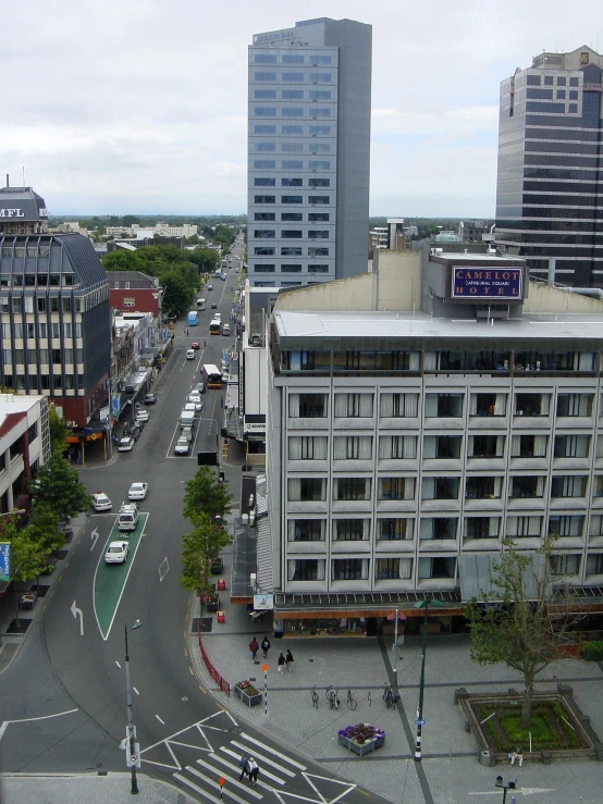 view from above of an urban setting with various buildings