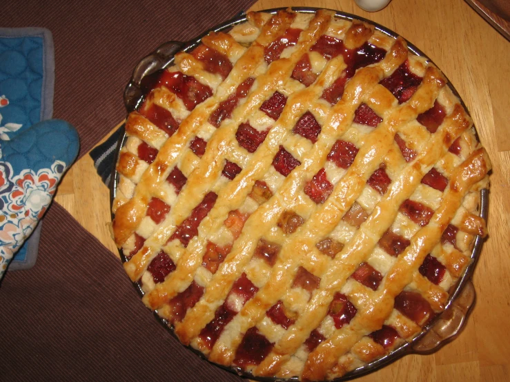 a pie that is sitting on a table