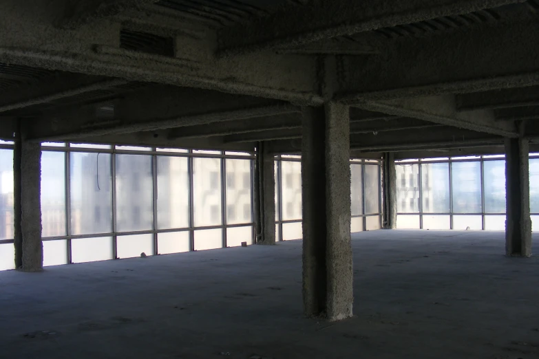 the inside of a building with lots of windows