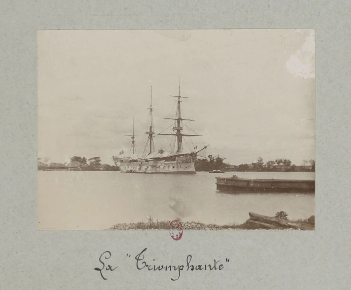 an old black and white po of a large ship on the water