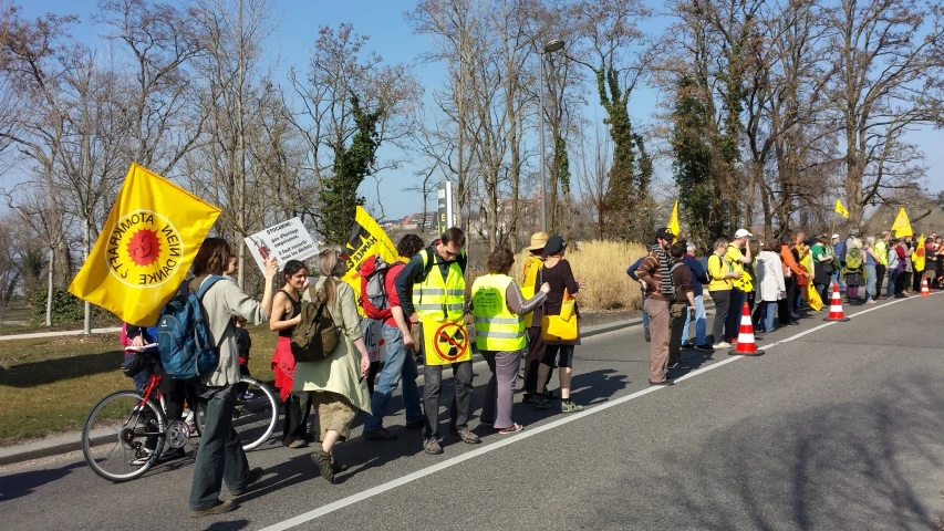 people marching down the street during a protest