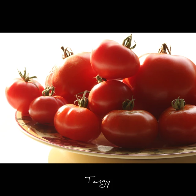 a plate full of tomatoes with a quote above it