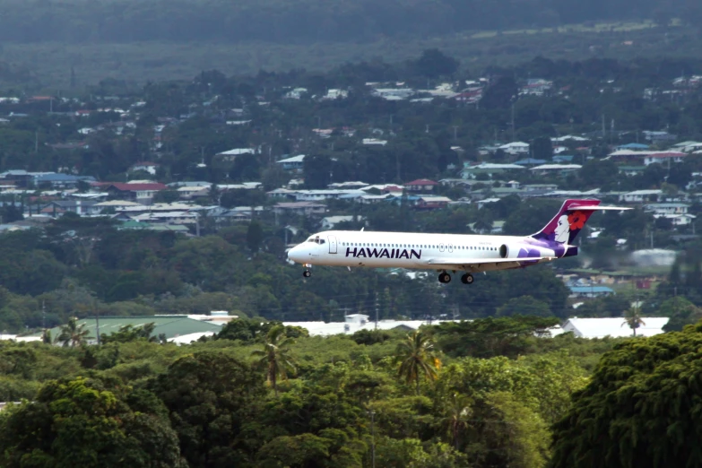 hawaiian airlines plane is flying low to the ground