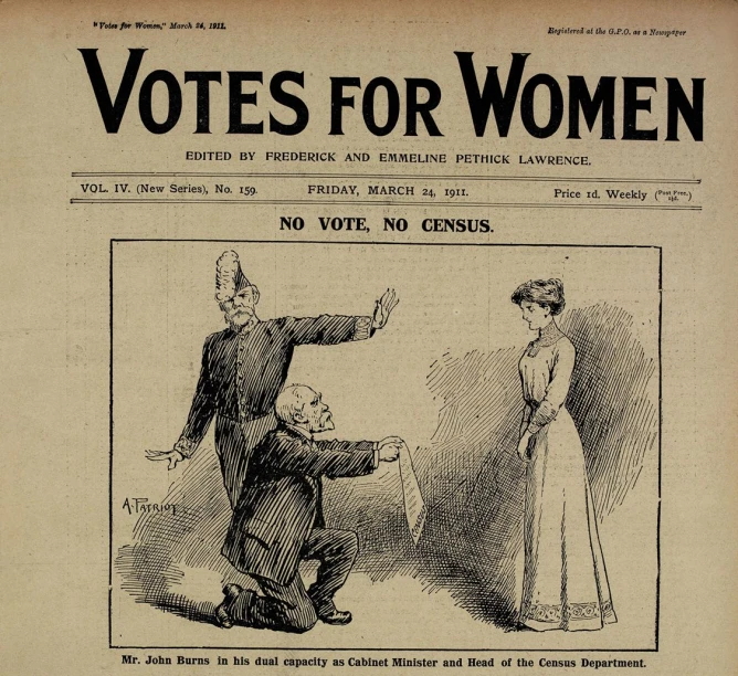 a political cartoon showing women being served a vote