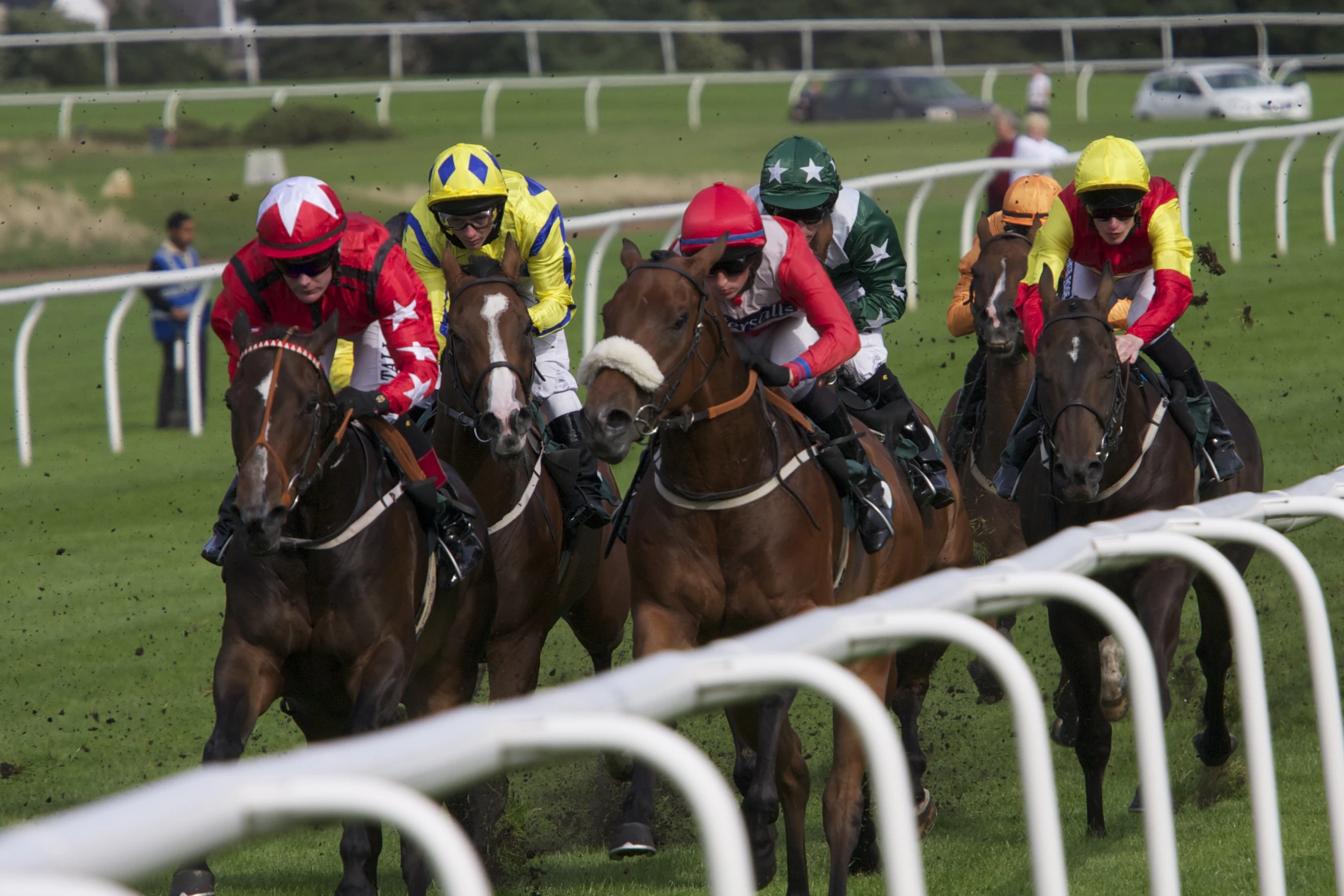 horses with riders and their numbers numbered three by four