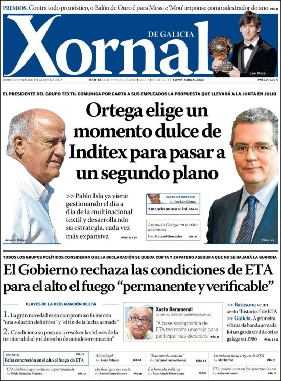 the front page of a spanish newspaper