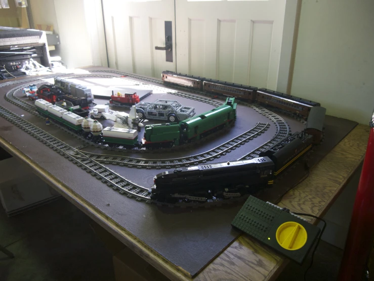 a model train set on display on the desk