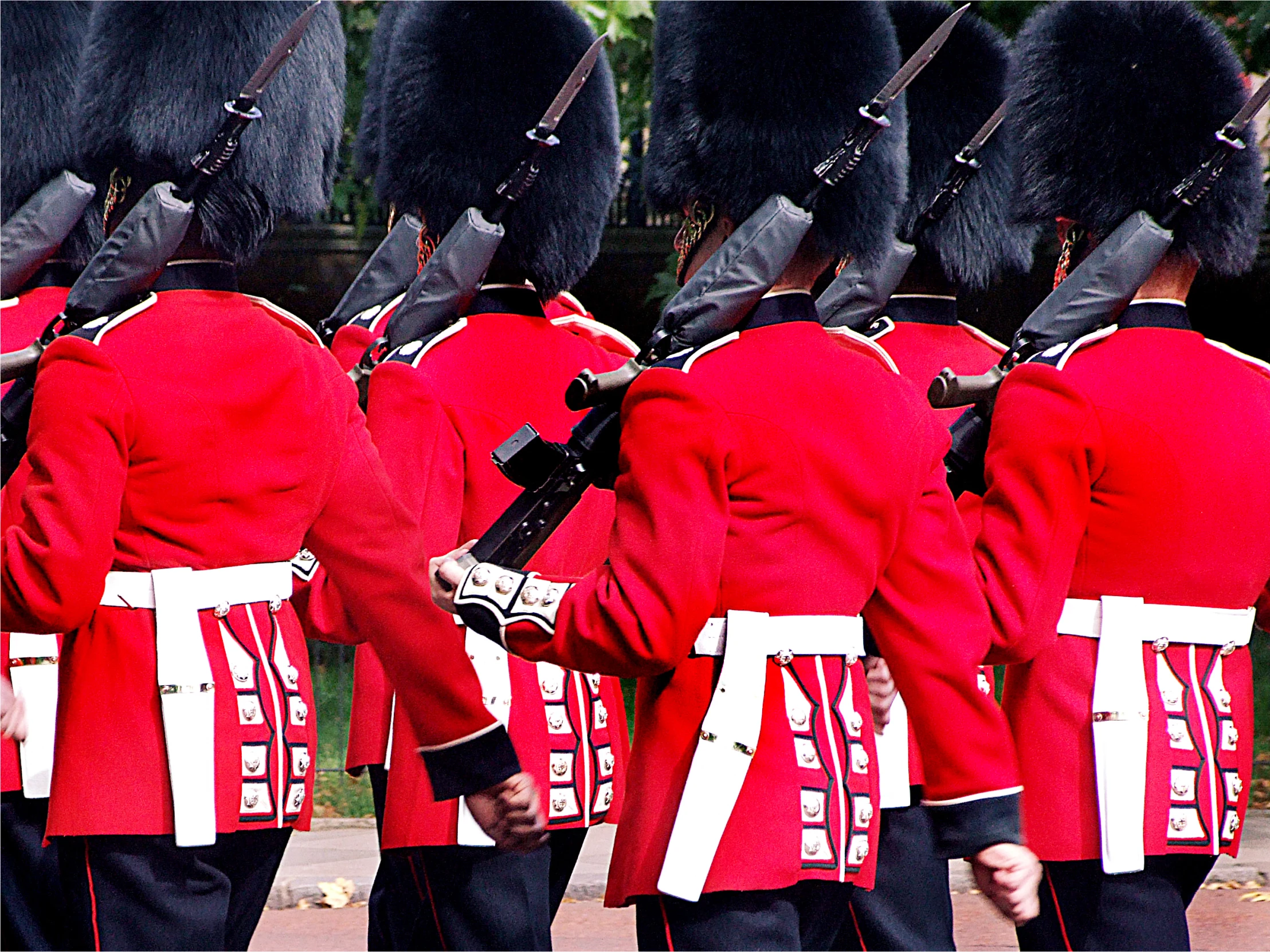 several british soldiers standing and facing opposite directions