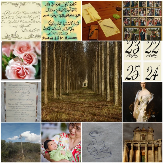 several images containing pictures of writing, roses, and writing