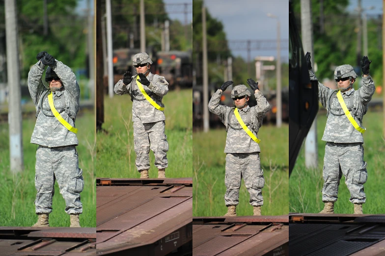 a couple of different images of people in army uniforms