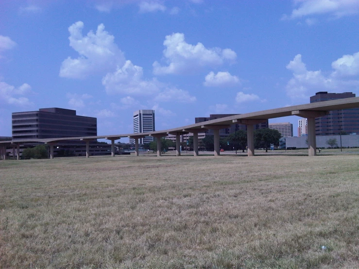 a couple of buildings that are on the grass