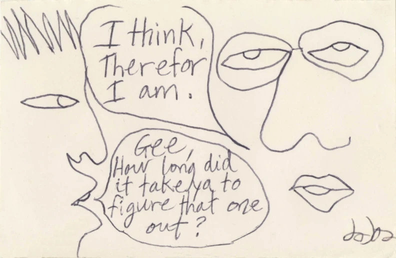 a drawing with words and a face with words written on it