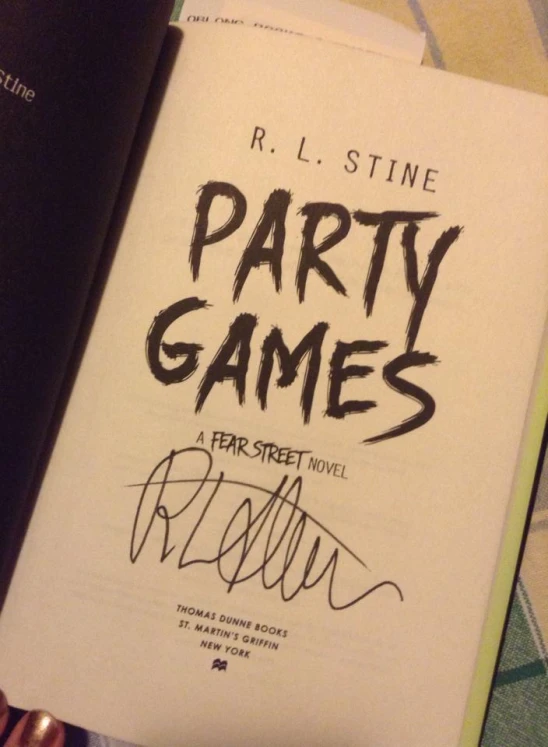 book titled party games featuring a fear street novel