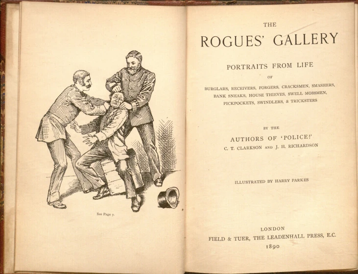 the cover of an antique book with illustrations of two men fighting