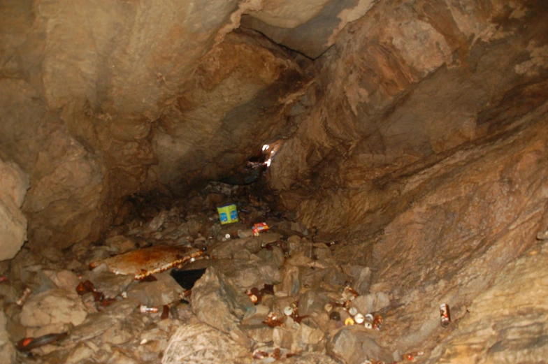 a cave with many objects inside it