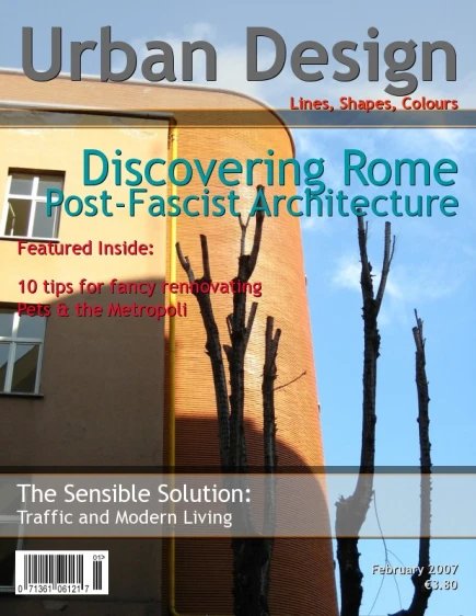 a magazine cover of an urban design, including a tall building