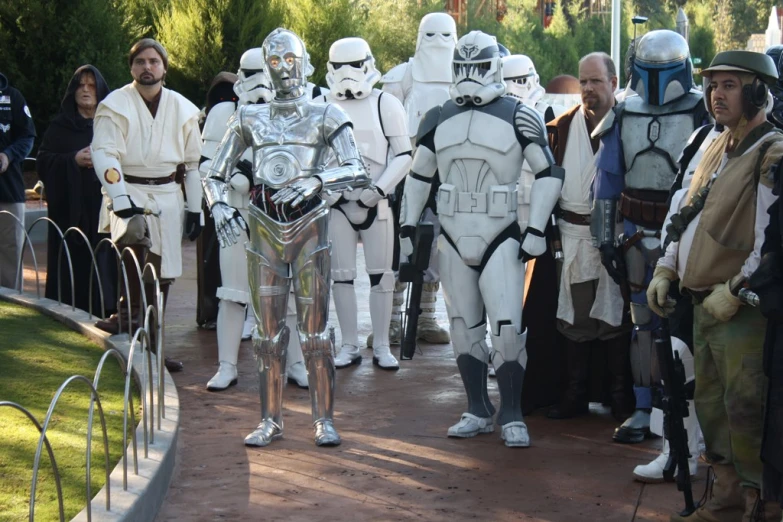 star wars themed costumes are being displayed at a carnival