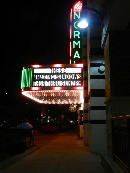 the marquee is lit up with lights on