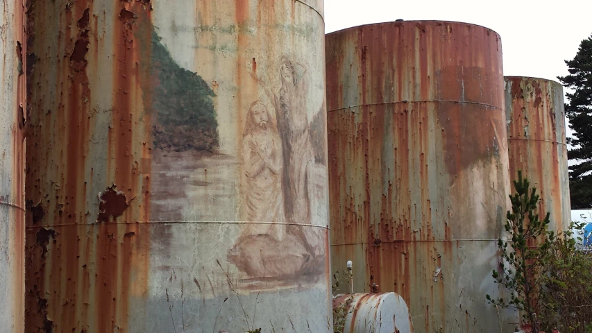 an old industrial pipe in a grain elevator