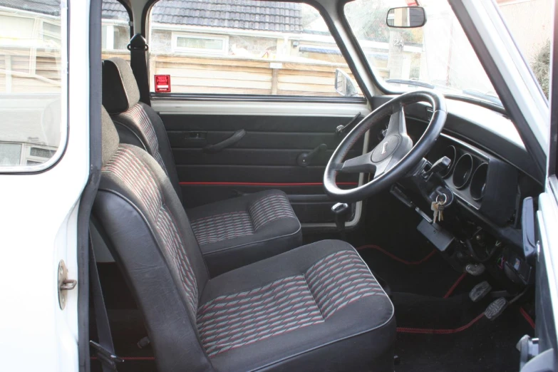 the interior of an old car is clean