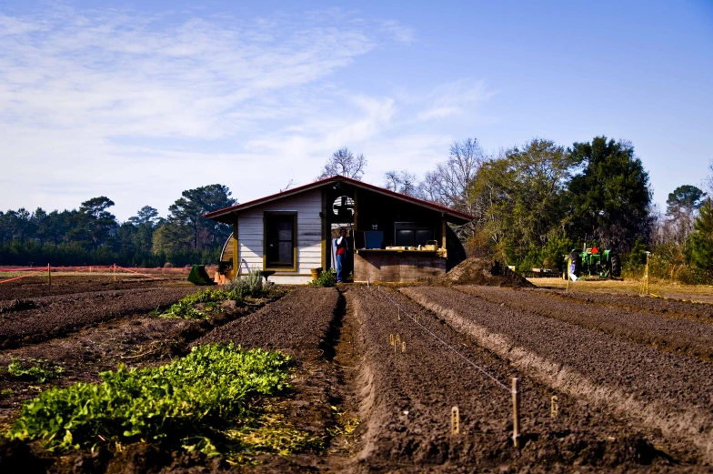 this is a small house with two front doors in the field