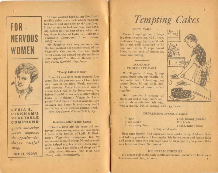 a page from an old recipe book shows woman cooking