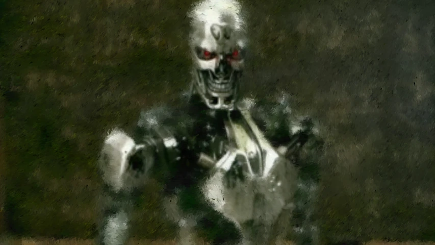 an old image of a creepy skeleton on a grassy field