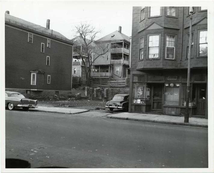 a black and white po of buildings in a city