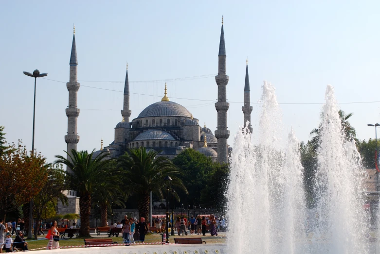 the fountain features large, colorful rocks and domes