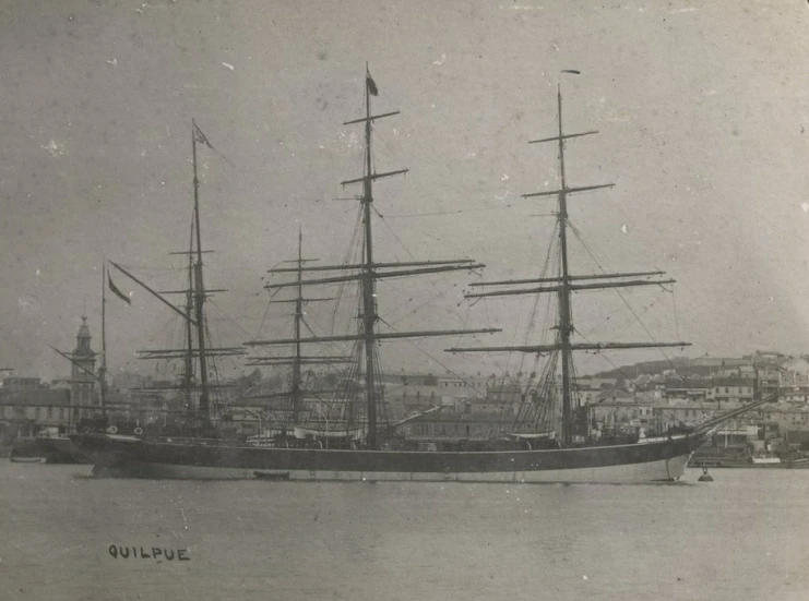 a large black and white image of a sail boat