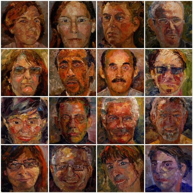 some of the various portraits of men and women with glasses