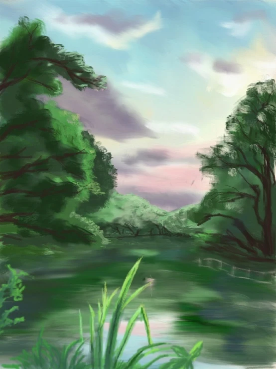 digital painting of a peaceful lake in the early afternoon