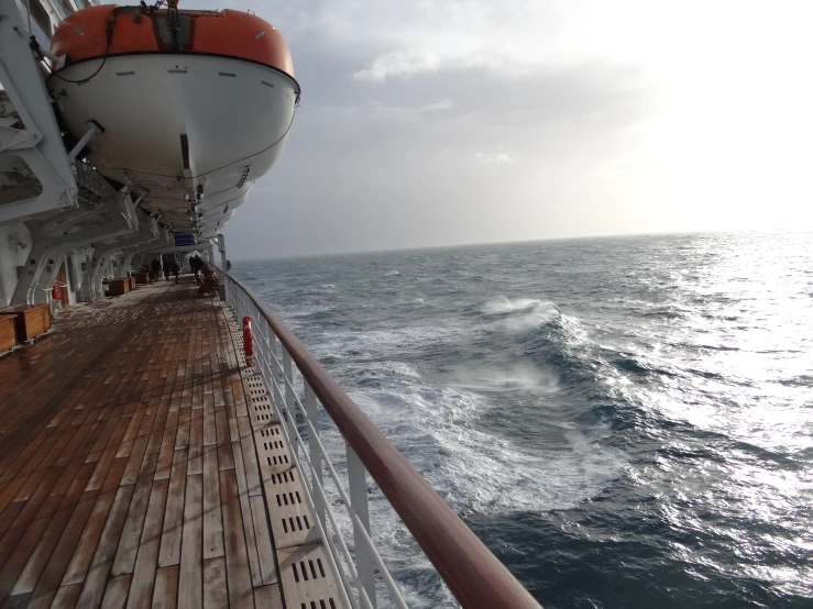 a large boat is on the open water