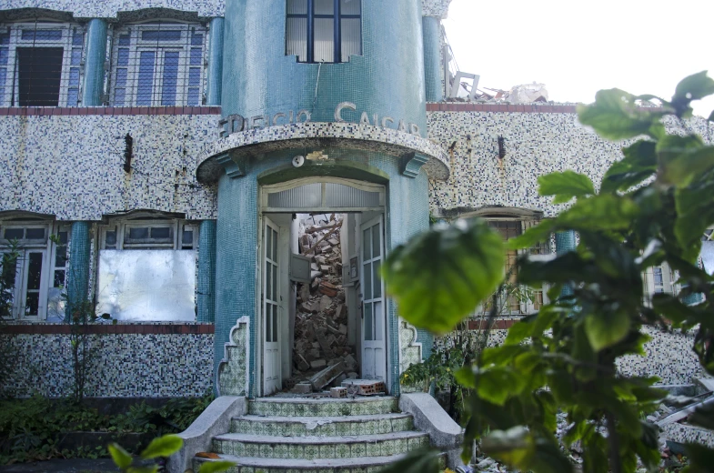 an abandoned house has lots of small windows