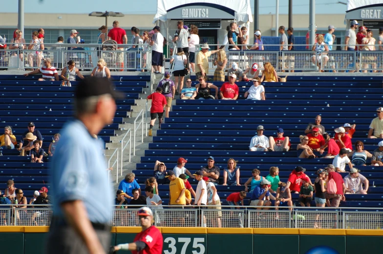 people standing in the stands at a baseball game