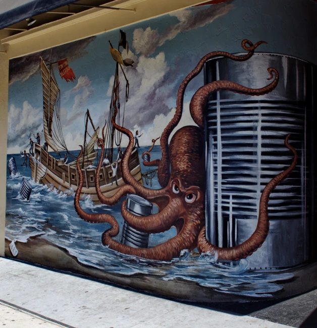 large octo painting on the side of a building