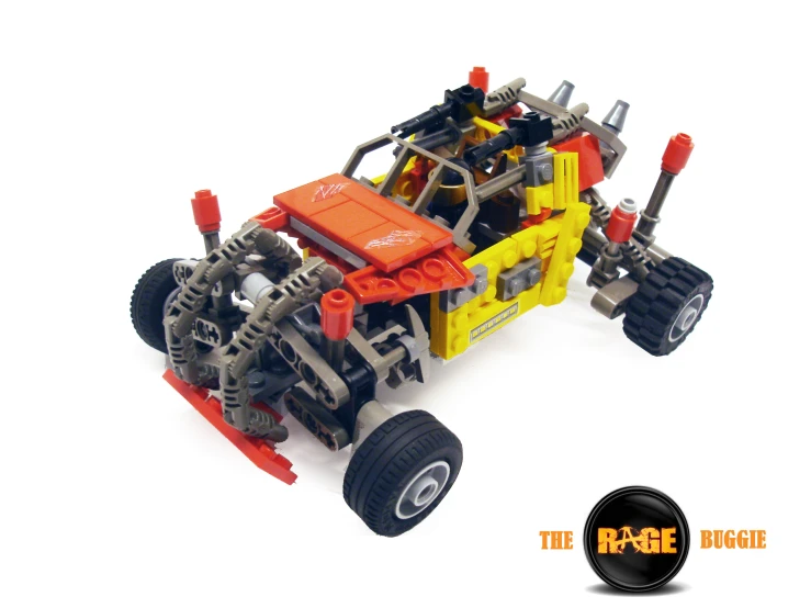 the lego race car is shown with the large wheels