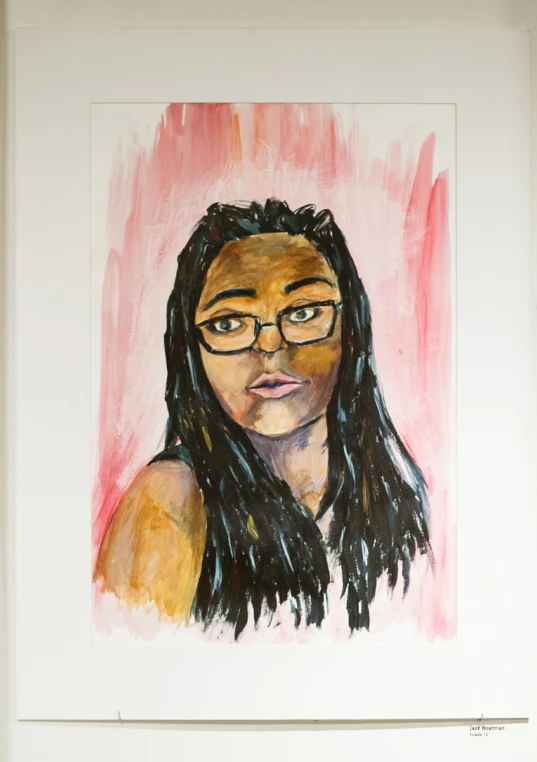 a drawing of a woman with glasses is shown