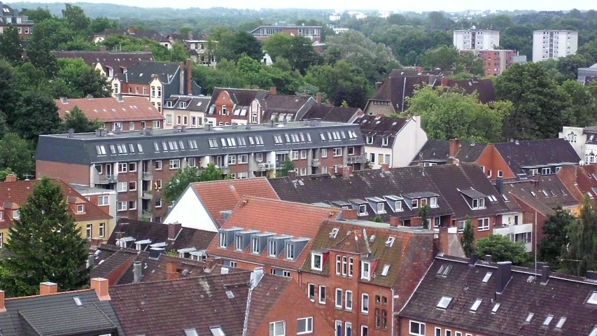 large city houses in residential area, with many smaller ones in the distance