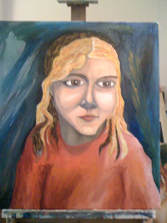 a painting of a young woman with blonde hair