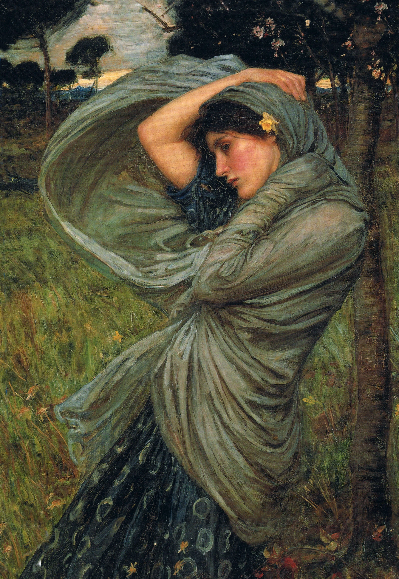 a painting shows a young woman carrying a shawl