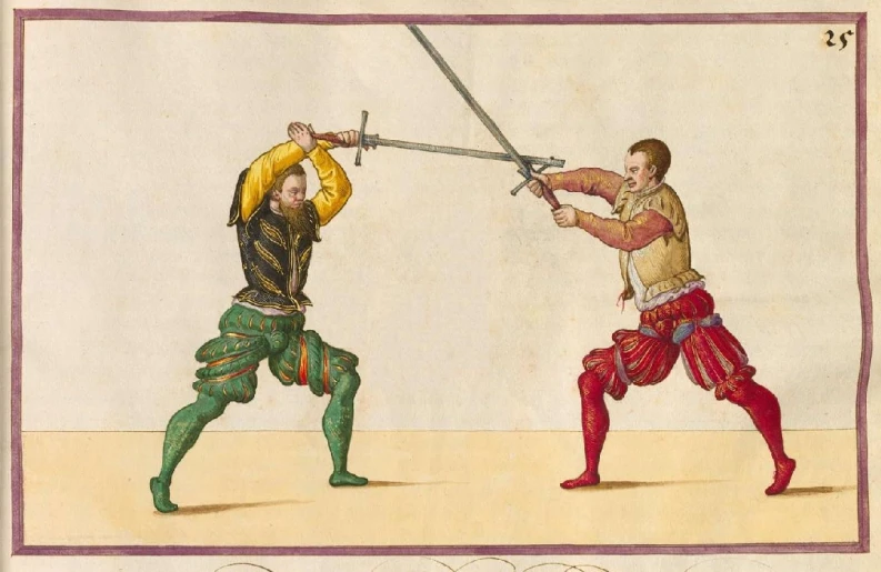 an illustration of two men with swords in the middle ages