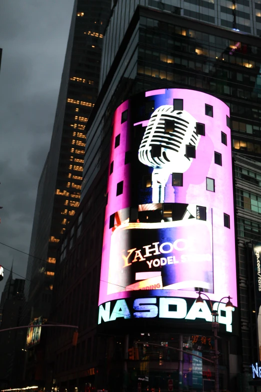 the billboard in times square is lit up to promote music