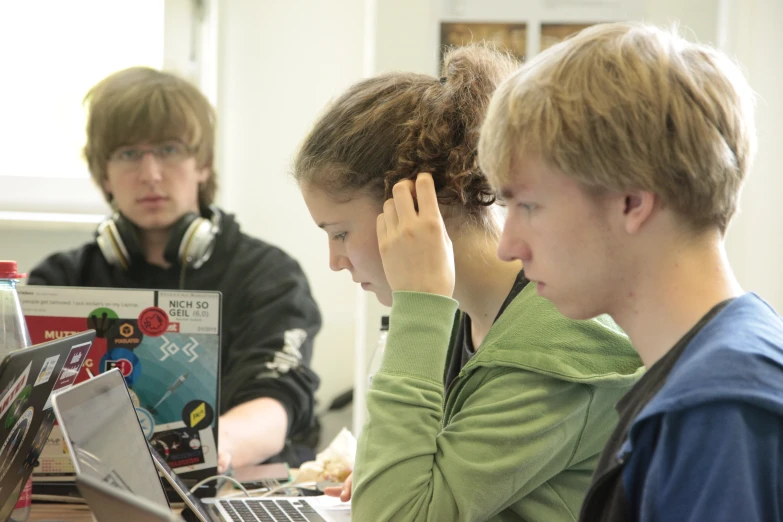 children with their head up on their computers